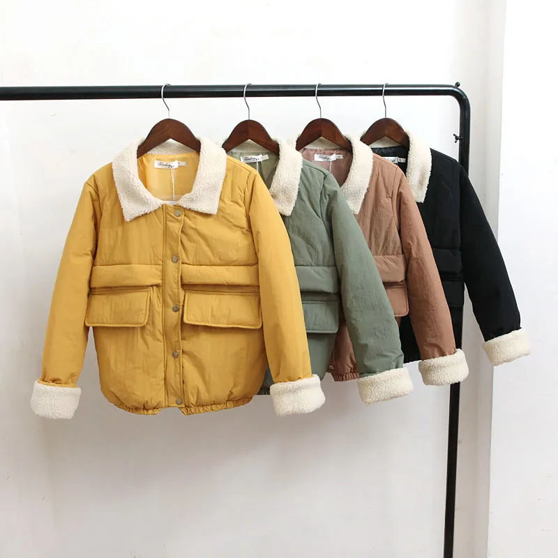 down puffer coat High Quality Wool Women Parkas Turn-down Collar Winter Short Coats Cotton Brown Vintage Jackets Fashion Coats Lu11 35 black puffer