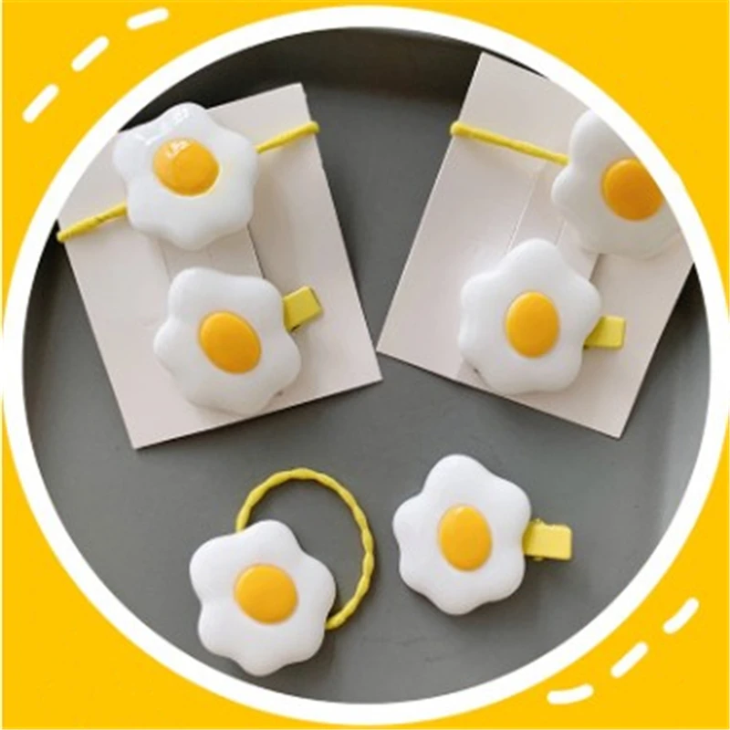 

2Pcs Chic Super Cute Funny Style Hairpins Poached Egg Hairgrips And Elastic Hair Bands Korean Young Girls Hair Accessories