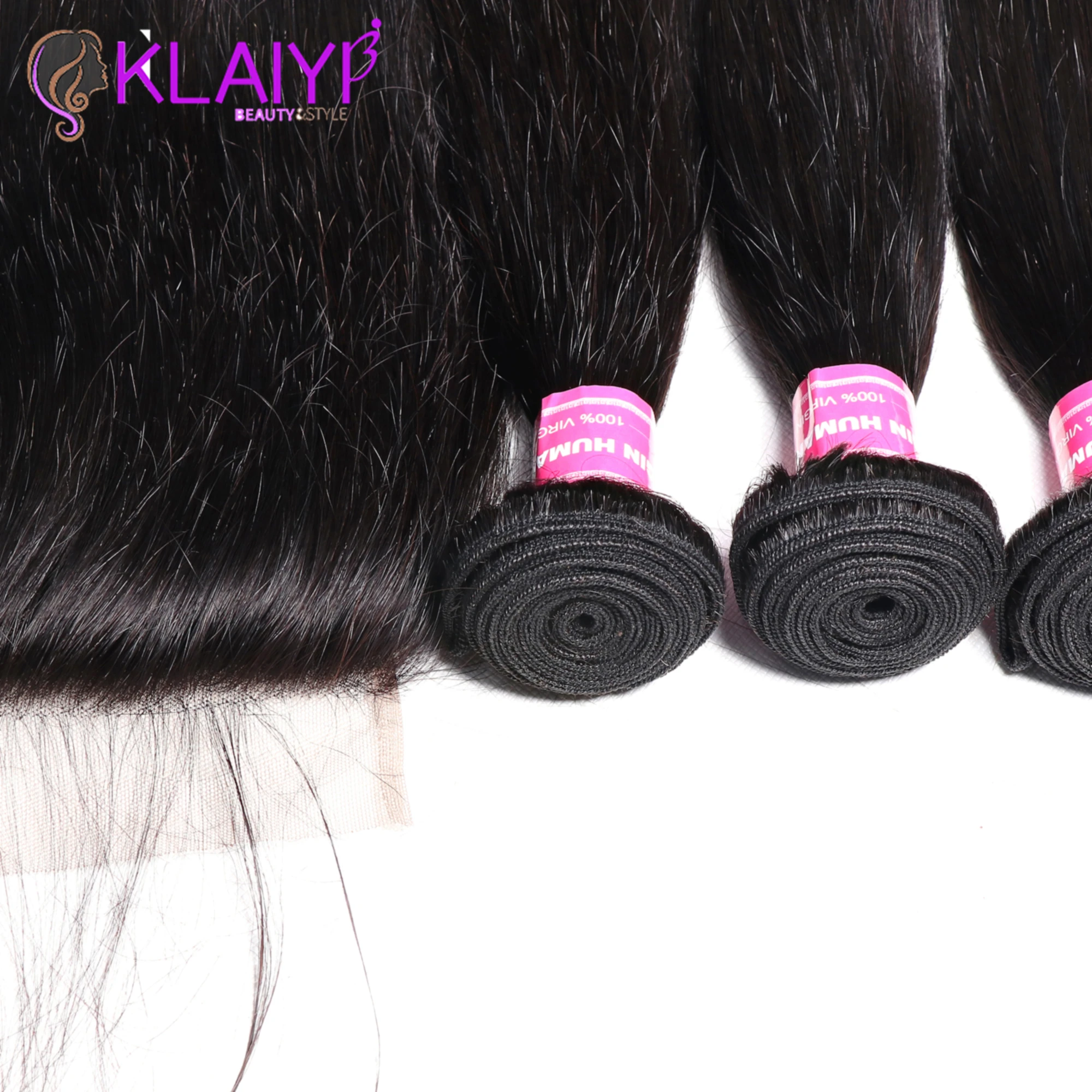 KLAIYI Hair Brazilian Straight Hair Bundles With 5*5 Lace Closure Human Hair With Closure Remy Hair Weaves