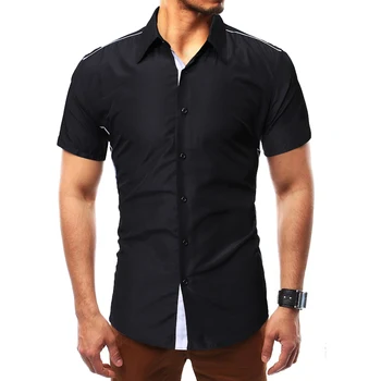 

2019 New Style Casual Fashion Color Contrast Edge Collar Square Collar Row Button Large Size Men's Short Sleeve Shirt