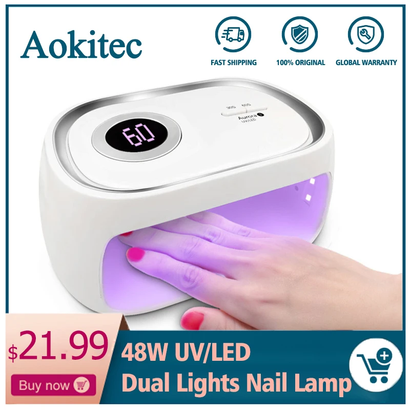 

Aokitec 48W UV LED Nail Lamp Gel Polish Curing Lamp with Infrared Sensor 30s 60s Timer Nail Lamp for Manicure Salon Nail Dryer