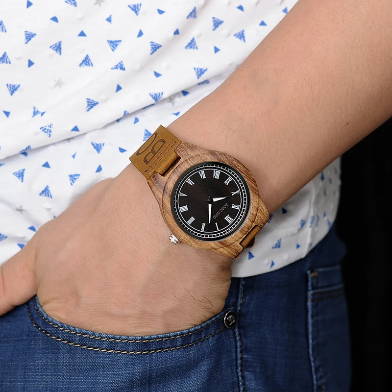 BOBO BIRD O30 Mens Bamboo Wooden Quartz Watches for male Wristwatch With Leather Band in Box relogio masculino