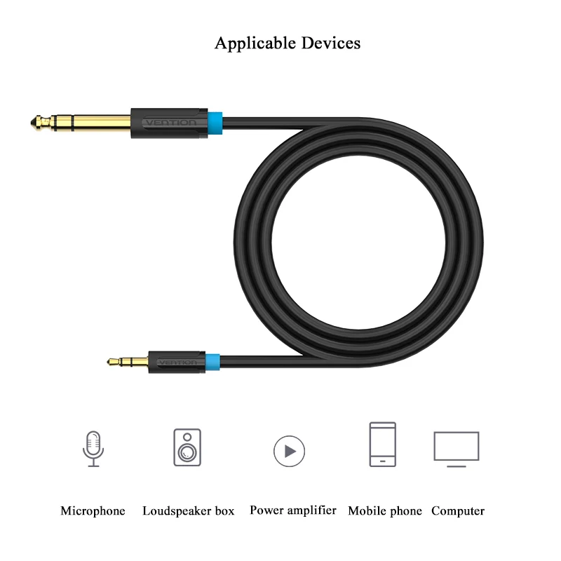 Vention Male to Male 3.5 mm to 6.35 mm Adapter Aux Cable for Mixer Amplifier Gold Plated 3.5 Jack to 6.5 Jack 3m 5m 10m Aux Cabo