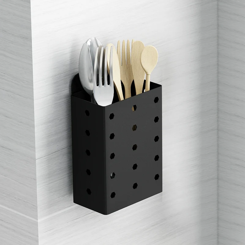 Black hanging stainless steel chopstick cages spoon white holder forks rack shelves reinforced kitchen storage cutlery organizer