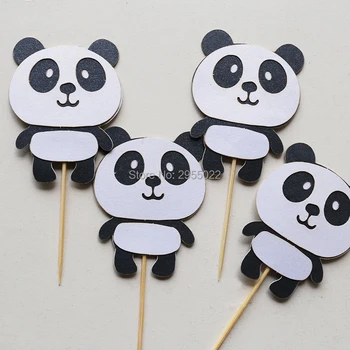 

Panda cake toppers, animal party decor, white and black table decor, party toppers