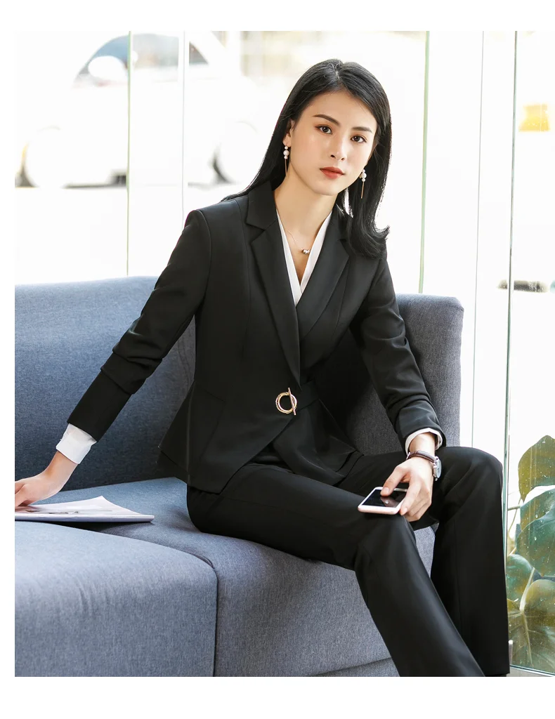 Elegant Uniforms Women Suit Office Lady Formal Blazer Set 2 Piece Pants Suits Fashion Jackets Trouser Autumn Winter XL 4XL