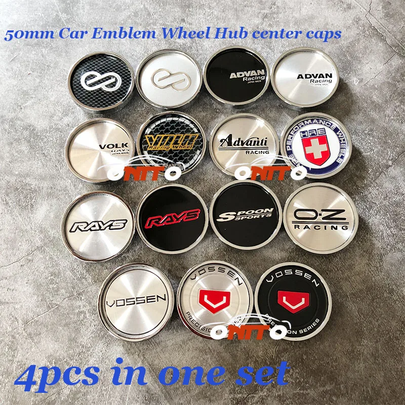 

Car-stlying 4PCS/SET 50mm Car Emblem Rims wheels caps For O.Z Vossen Rays Volk Spoon HRE Advan logo badge 5.0cm wheel center cap