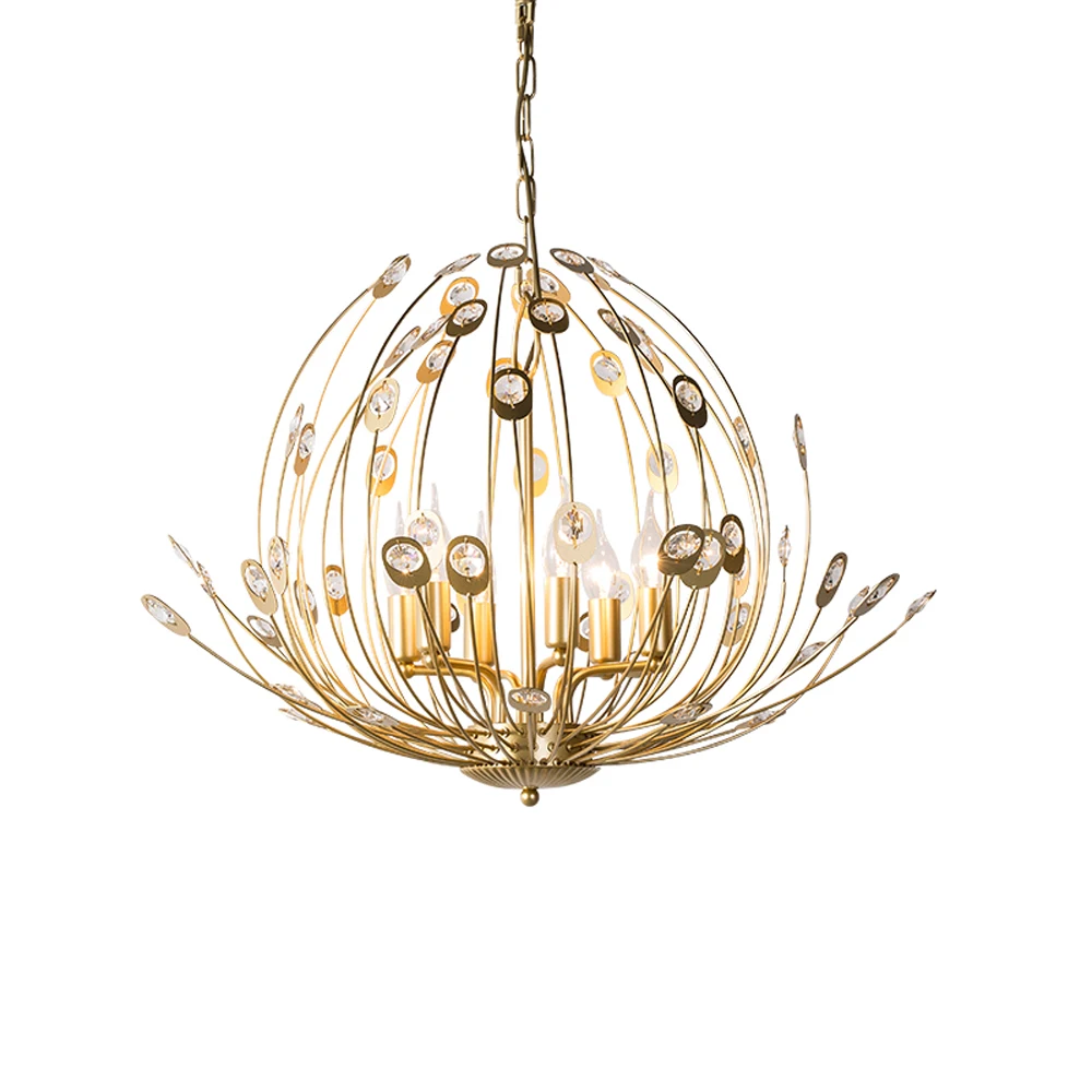 

American style crystal pendant chandelier lighting AC110V 220V gold crystal lamp dinning room bedroom lights