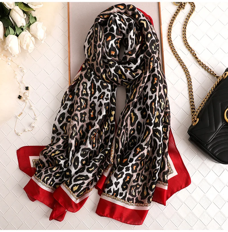 Летние женские шарфы, мягкий Леопардовый принт, длинный Шелковый женский платок, накидка, Пляжное парео, хиджаб, бандана, шарф