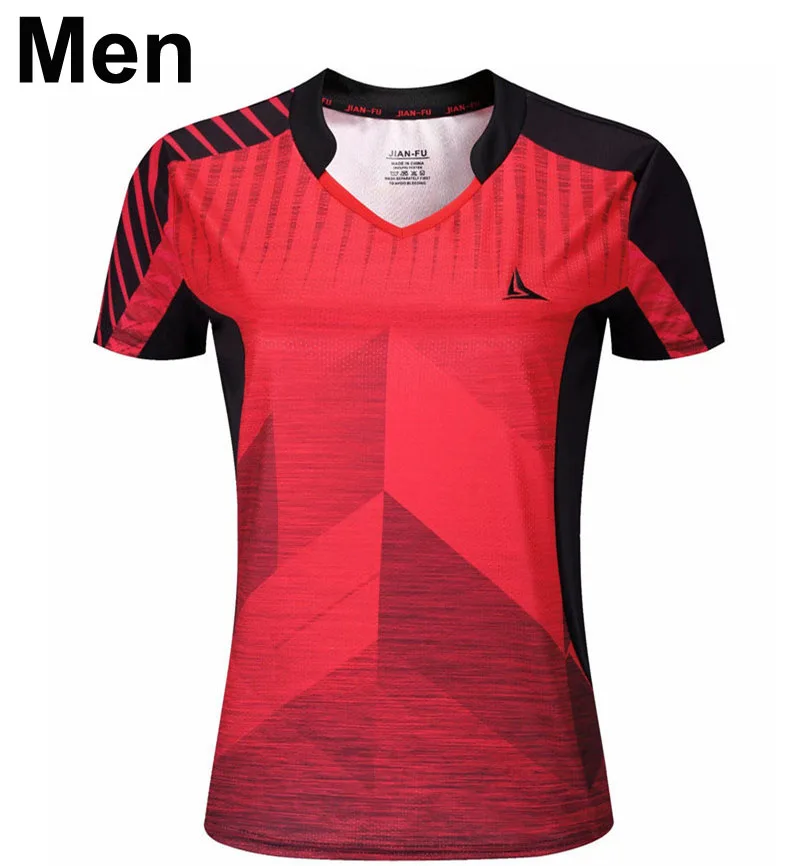 Женские и мужские футболки для тенниса, шорты и рубашка для бадминтона, для мальчиков, трикотажные футболки для бадминтона, для детей, Детский спортивный костюм, спортивный теннис, банбинтон, комплект - Цвет: Men Red Shirt