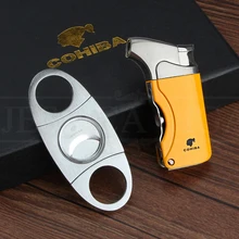 COHIBA Lighter Cutter Cigar Accessories Set Metal Windproof Butane Gas C Torch Lighters Stainless Steel Sharp Cigar Cutter COHIBA Lighter Cutter Cigar Accessories Set Metal Windproof Butane Gas C Torch Lighters Stainless Steel Sharp Cigar Cutter