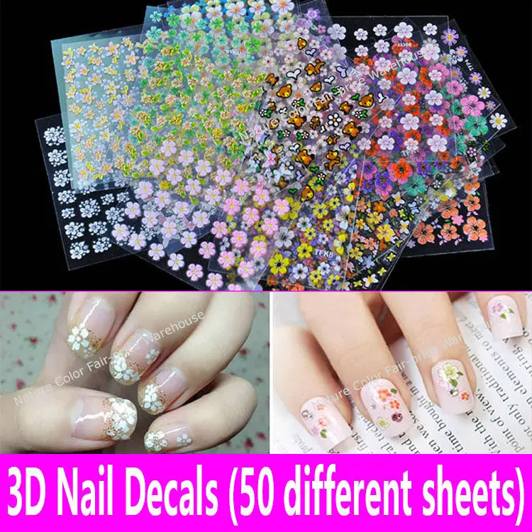 

50 Sheets 3D Nail Art Stickers Nail Decal Fashion Flower Foil Nail Decoration Tool Paper Applique Manicure Design Accessories