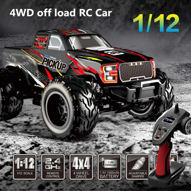 

Extra 1500Mah Battery New 1:12 2.4G 4WD High Speed RC Truck Off-Road Racing Car Rock Crawler RTR Buggy Electronic Toy Child gift