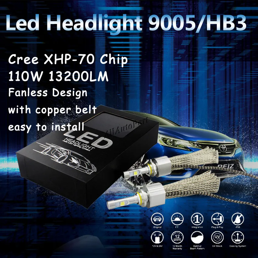 

1 Set H4 9003 HB2 110w 13200lm For C ree XHP70 H13 9004 9007 Car LED Headlight Kit High Low Dual Beam 6500K H7 H11 9005 9006 55W
