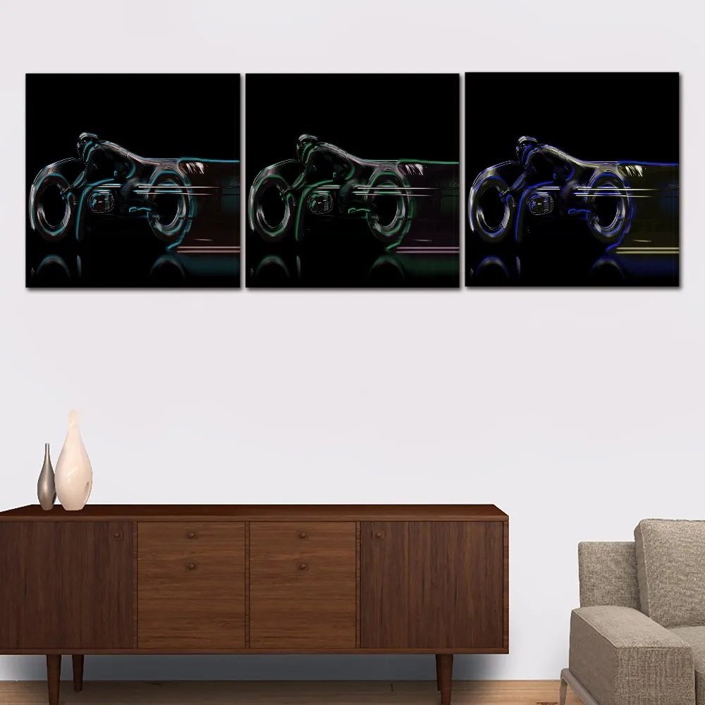 

Modern Home Wall Decorative Canvas Painting For Bedroom Wall Art Motorcycle Modular Picture 1Pcs/3Panel Movie TRON Legacy Poster