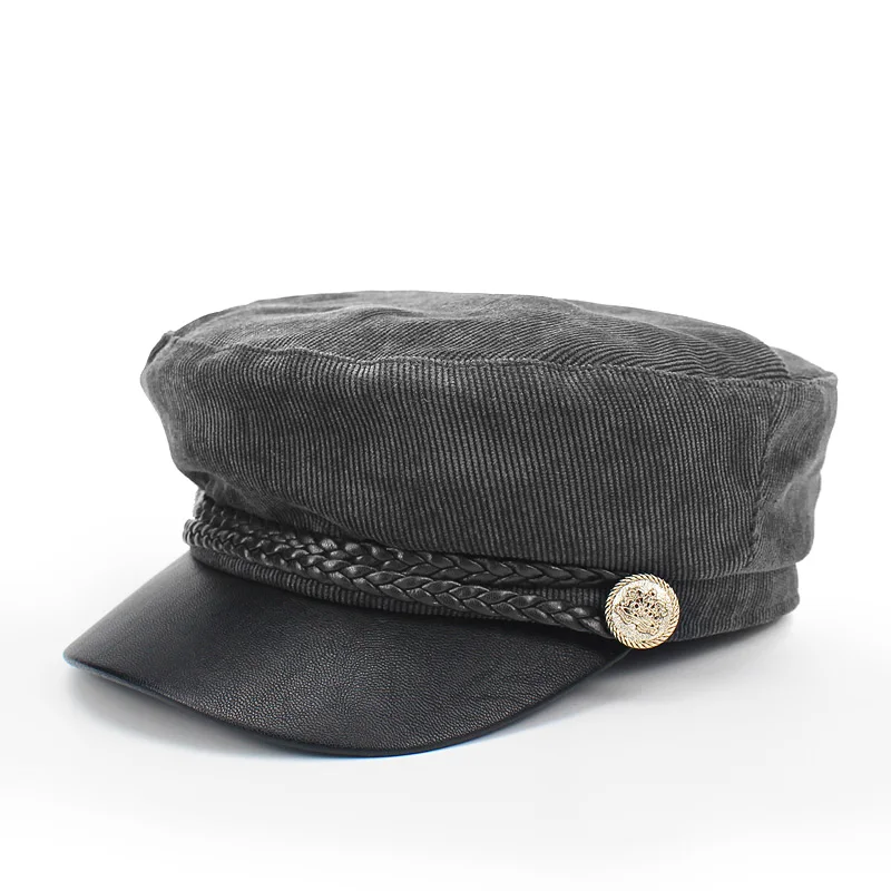 Военная кепка, шапка, женские зимние шапки для мужчин и женщин, Дамская армейская Кепка из искусственной кожи, Черная кепка, шляпа моряка, Мужская - Цвет: F