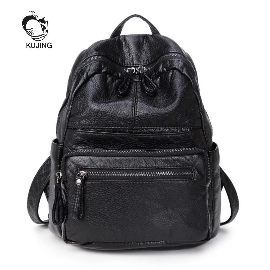 KUJING Fashion Backpacks High Quality Black PU Women Backpack Youth Student Backpack Cheap Luxury Women Travel