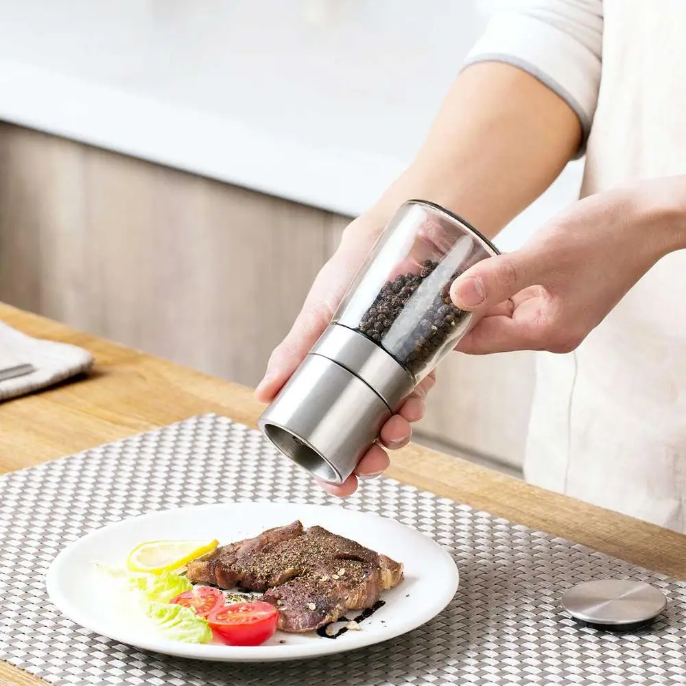 

1PC Stainless Steel Manual Grinder Mill Glass Body Spice Salt And Pepper Grinder Kitchen Accessories Cooking Tool