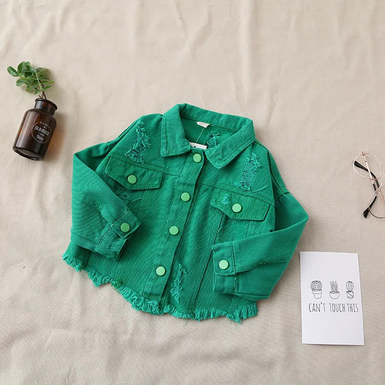 Dollplus/детские джинсовые куртки весенне-осеннее Детское пальто для девочек, джинсовая куртка новая детская одежда пальто для девочек - Цвет: green