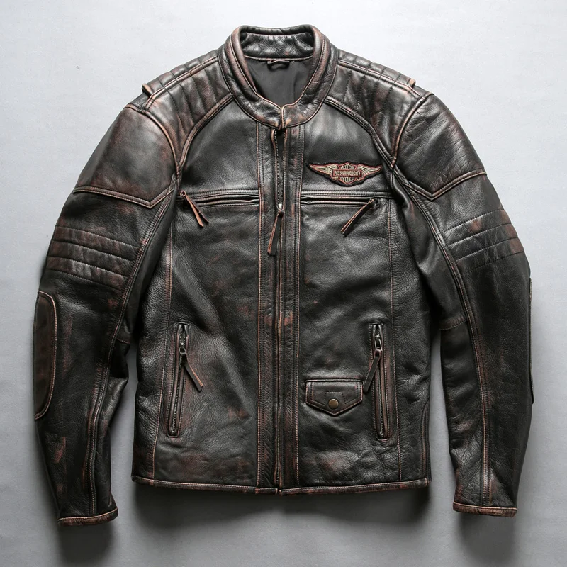Модная мужская куртка из натуральной кожи, приталенная черная кожаная мотоциклетная куртка из коровьей кожи, винтажная Байкерская кожаная куртка с отворотом