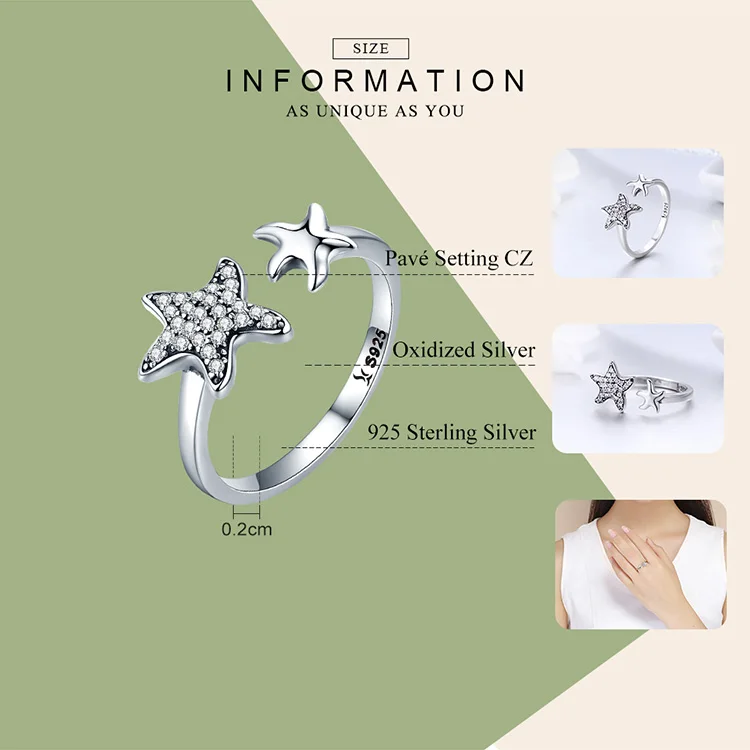 BAMOER, 925 пробы, серебряные, модные, Звездные, сверкающие, Кристальные, CZ, кольца на палец для женщин, свадебные, Обручальные, ювелирные изделия, подарок SCR376