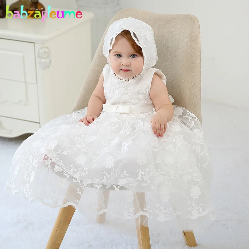 

2Piece 0-24Months Summer Baby Girls Dresses Party And Wedding Newborn Christening Dress+Hat 1st First Birthday Outfits BC1434-1