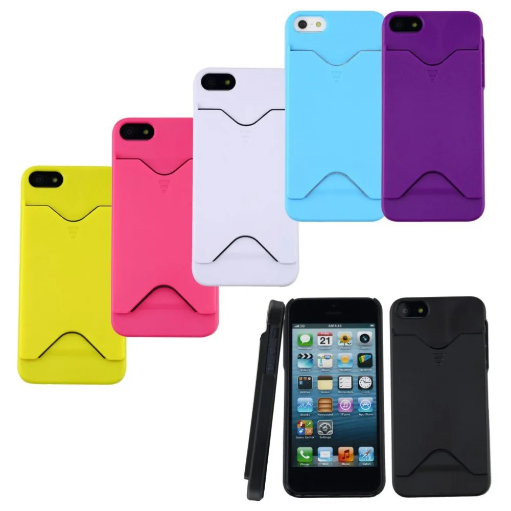 

8 Pcs Hot Sale Black Hard Shell Back Case Smartphone Cover With ID Credit Card Slot Holder For Apple iPhone 5 5S