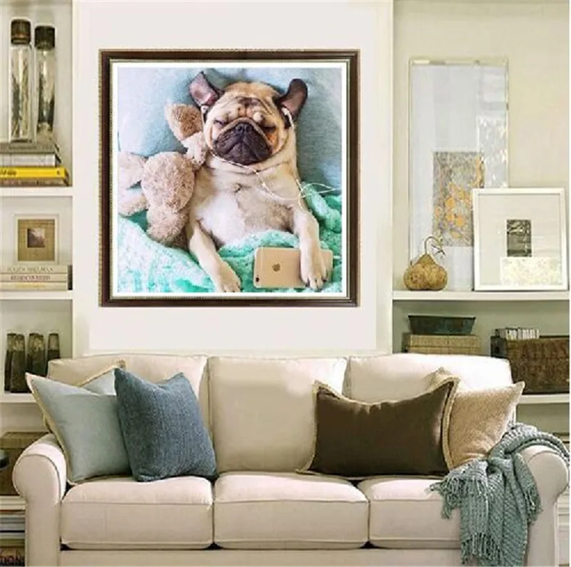 

cube drill DIY 5D Puppy listening to music Handmade Diamond Painting Cross Stitch Kits Diamond Embroidery Patterns Rhinestones