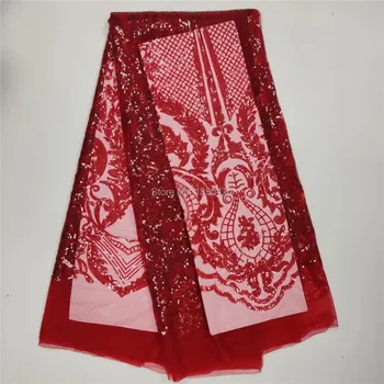 

African French Sequins Lace Fabric 2019 African Tulle Lace Fabric High Quality Nigerian Sequins Lace Embroidered Wedding Fabric