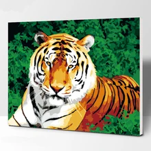 Без рамы тигр животные DIY живопись по номерам Акриловая картина стены Искусство Холст Живопись Домашний Декор уникальный подарок 40x50 см работа