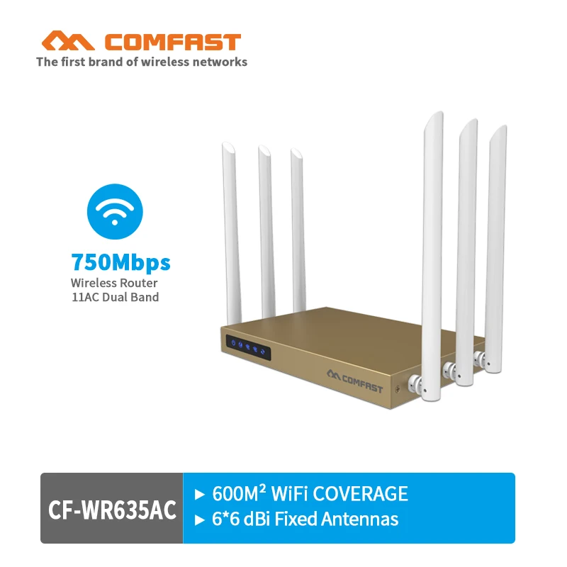 

COMFAST 750Mbps 500mW high power 802.11ac Dual Band switch wireless wi fi router with 6*6dBi antenna 5*RJ45 port for 120+ users