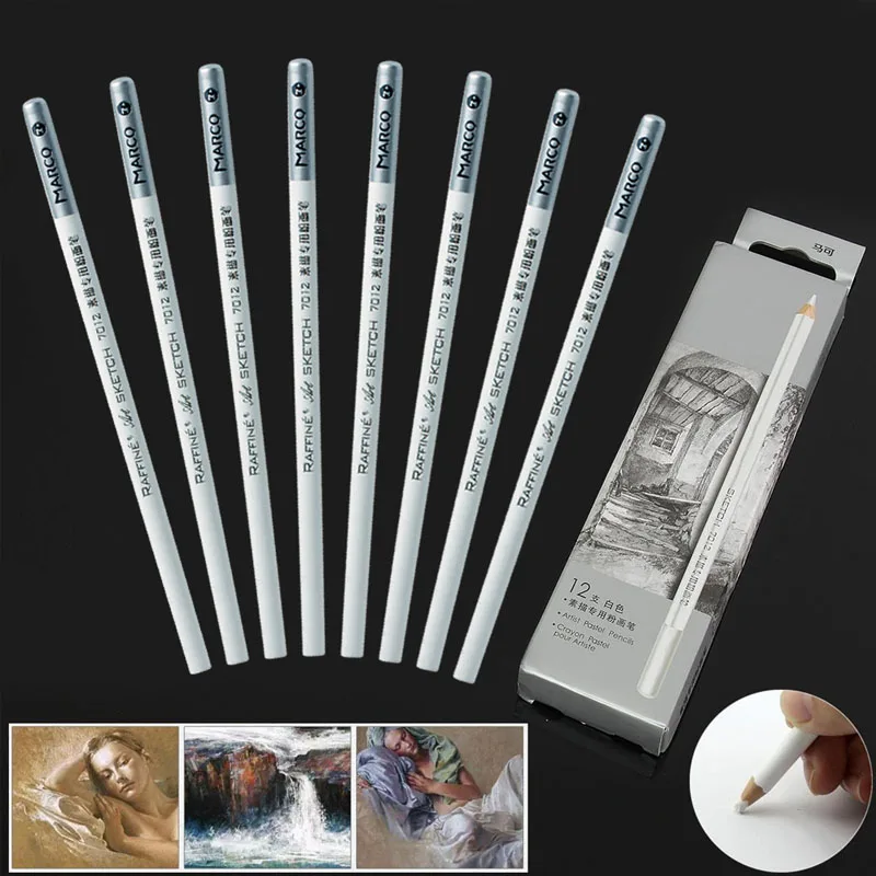 

12pcs White Artist Pastel Sketch Art Drawing Nontoxic Base Fine Pencils