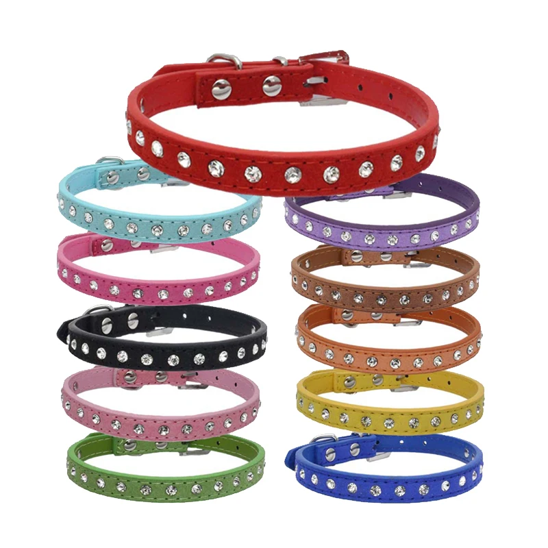 

Hot Bling Crystal Rhinestones PU Leather Pet Dog Collars Puppy Cat Choker Necklaces For Small Dog Collar Perro Pet Accessories