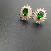 Естественный диопсид серьги гвоздики 925 серебро натуральный зеленый драгоценный камень серьги женские классические круглые серьги для юбилея