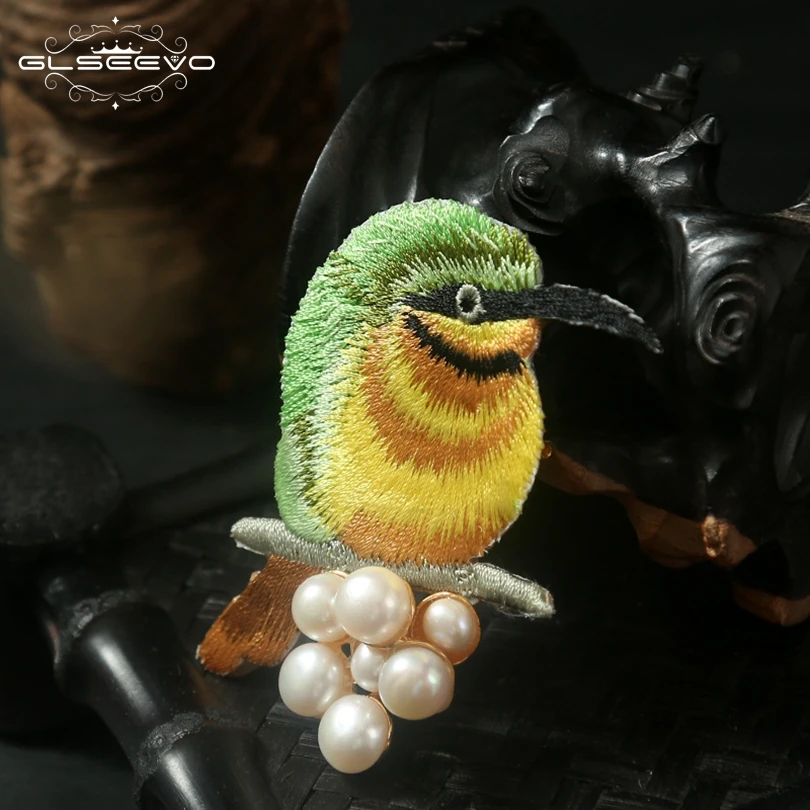 

XlentAg Natural Fresh Water Pearl For Women Accessories Gift Brooch Embroidery Bird Brooches Dual Use Luxury Jewelry GO0120