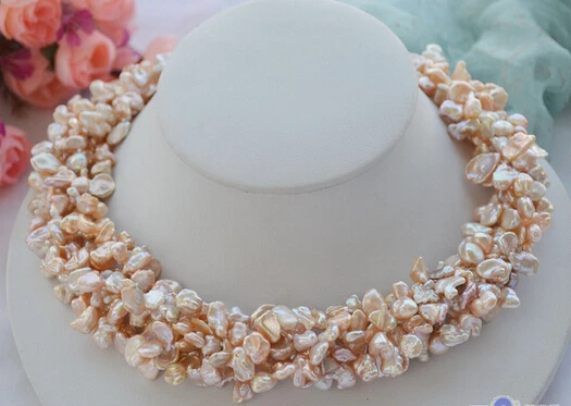 

Miss charm Jew2106 6row 18" pink BAROQUE lamina KESHI REBORN PEARL NECKLACE
