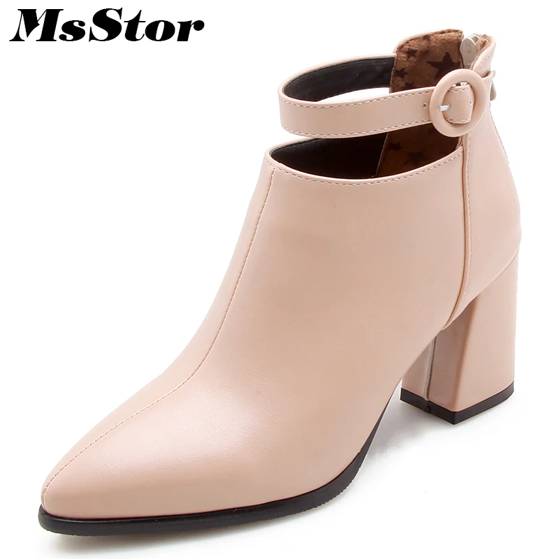 Vente Bout pointu Talon Carré Femmes Bottes Mode Boucle Cheville Bottes Femmes Chaussures Zipper Pas Cher À Talons Hauts Bottes Chaussures Femme Grande taille