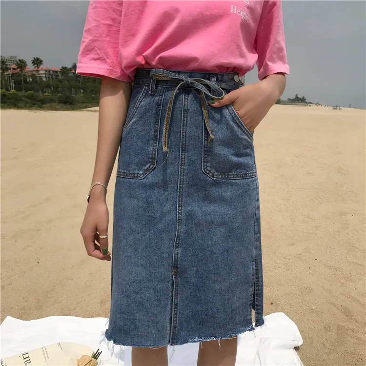 Дешевая Новая летняя Горячая Распродажа Женская модная повседневная сексуальная джинсовая юбка средней длины L19