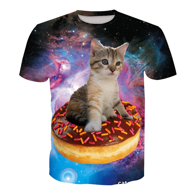 

Fashion Clothing Womens Tshirt Space Movement 3d Cute Cat Donuts Print Galaxy Jumper Outfits Men T Shirt Funny Animal T-Shirt
