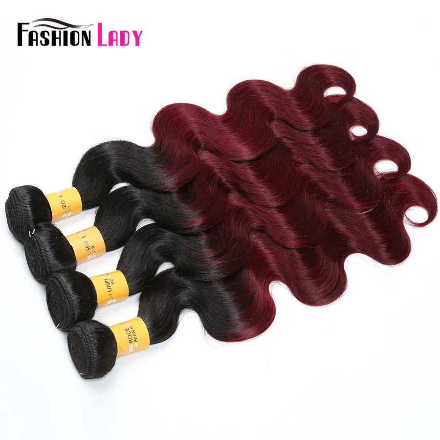 Fashion Lady Brazilian Hair Weave Bundles Ombre 1b/99j Red Body Wave Bundles 4Pcs 1b/99j Human Hair Weave Bundles non-Remy