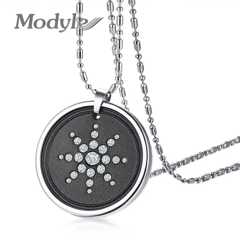 

Modyle Stainless Steel Round Crystal Volcanic Lava Round Bio Scalar Energy Quantum Pendant Necklace for Men
