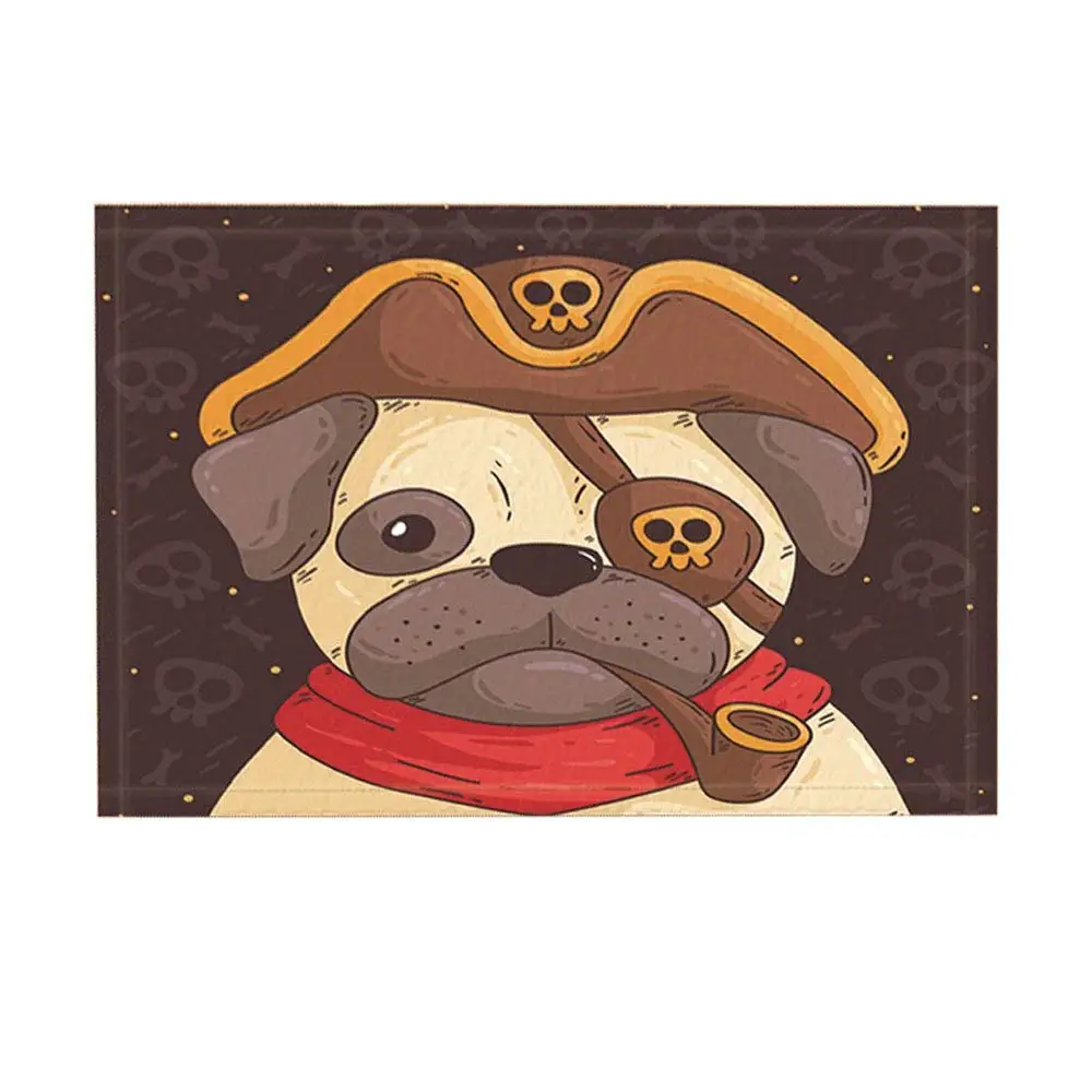 Cartoon kitchen rugs Funny Pirate Captain Shar Pei Dog Skull Decor For Kids Non-Slip Doormat Floor Indoor/Outdoor | Дом и сад