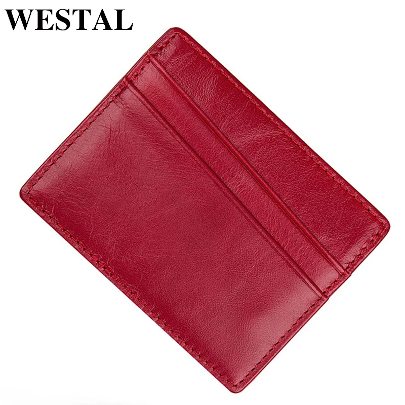 

WESTAL Business Women Card Holder Cards ID Men Card Pack Genuine Leather CardHolder Slim Zipper Credit Card Holder 2018