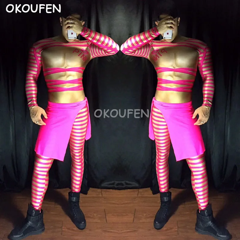 male singer DS costumes Men's Novelty bundled off muscle