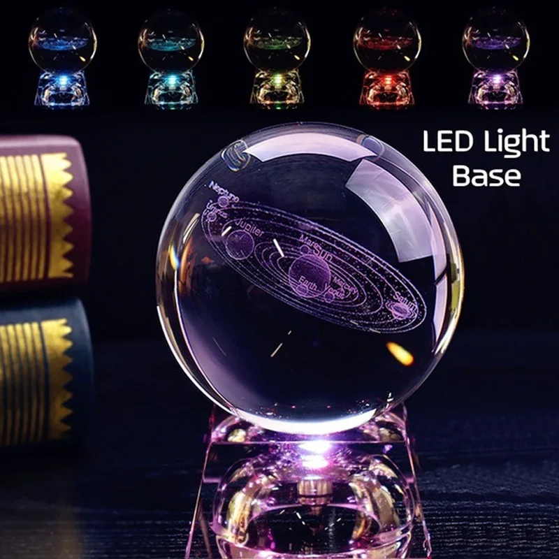 

Nordic Glass Ball Quartz Ball with Luminous Base Laser Engraved 3D Galactic System Ball Solar System Ball Planets Model Gift