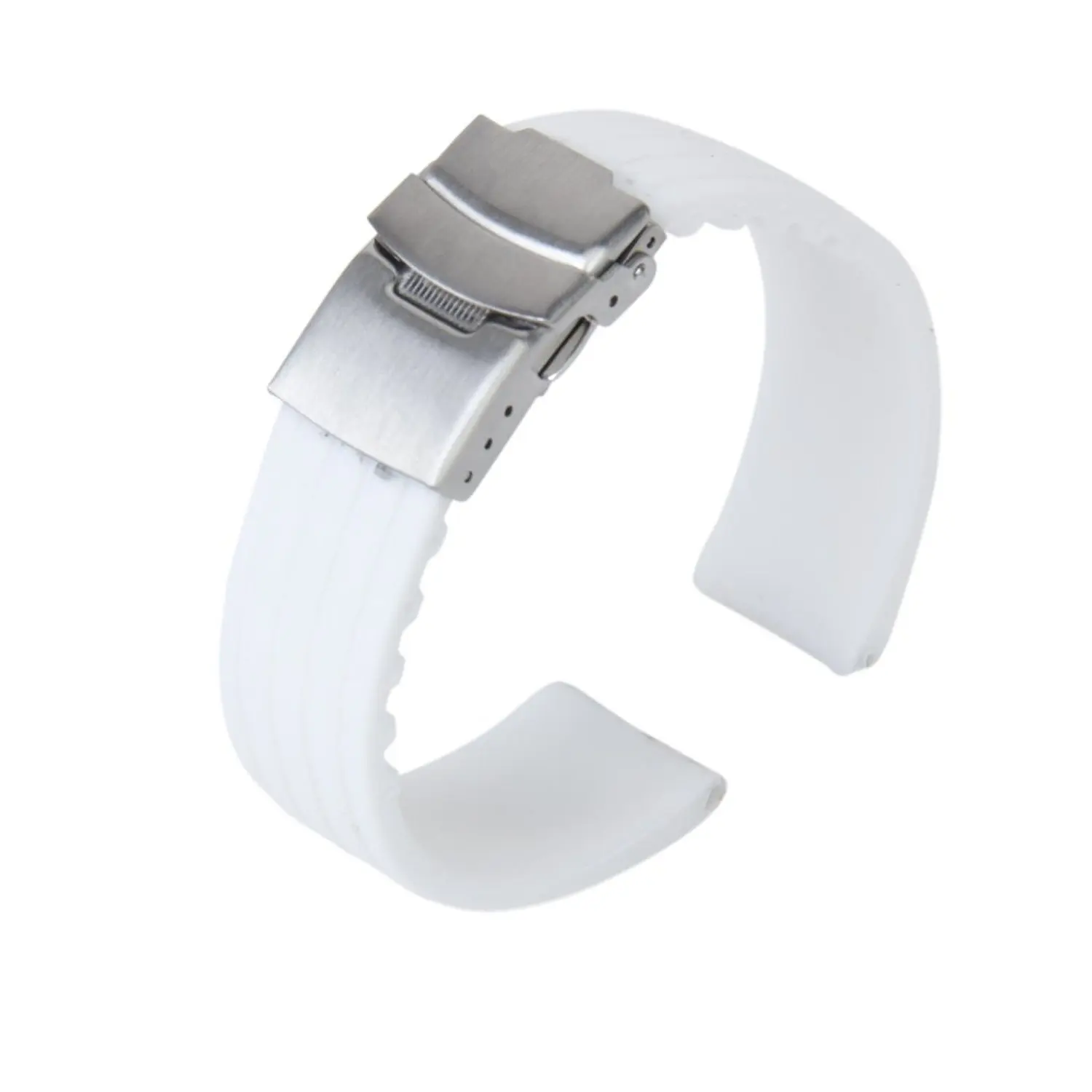 Waterproof Silicone Watch Strap Band Deployment Buckle 22mm Whitein