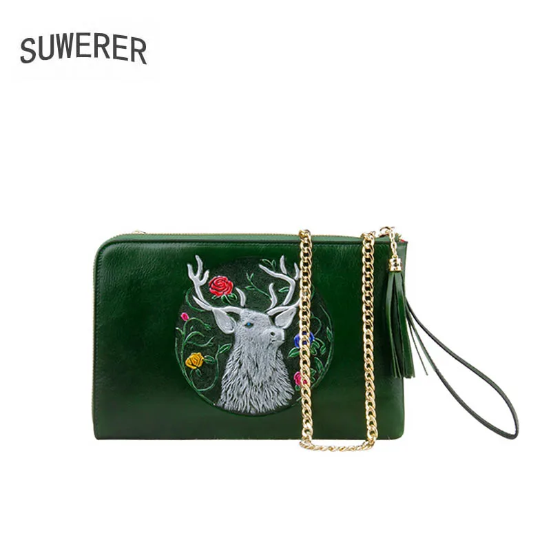

SUWERER Genuine Leather women bag for women 2018 new luxury fashion Envelope bag designer Embossing leather clutch bag