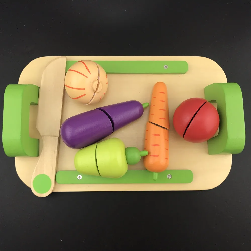 Wooden Kitchen font b Toys b font Cutting Fruit Vegetable Play miniature Food Kids Wooden baby
