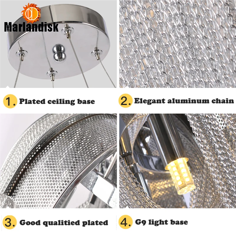  Post-Modern Simple Chrome Alluminium Chain Pendant Lamp Nordic Hanging Light For Living Room Restau - 32955890583