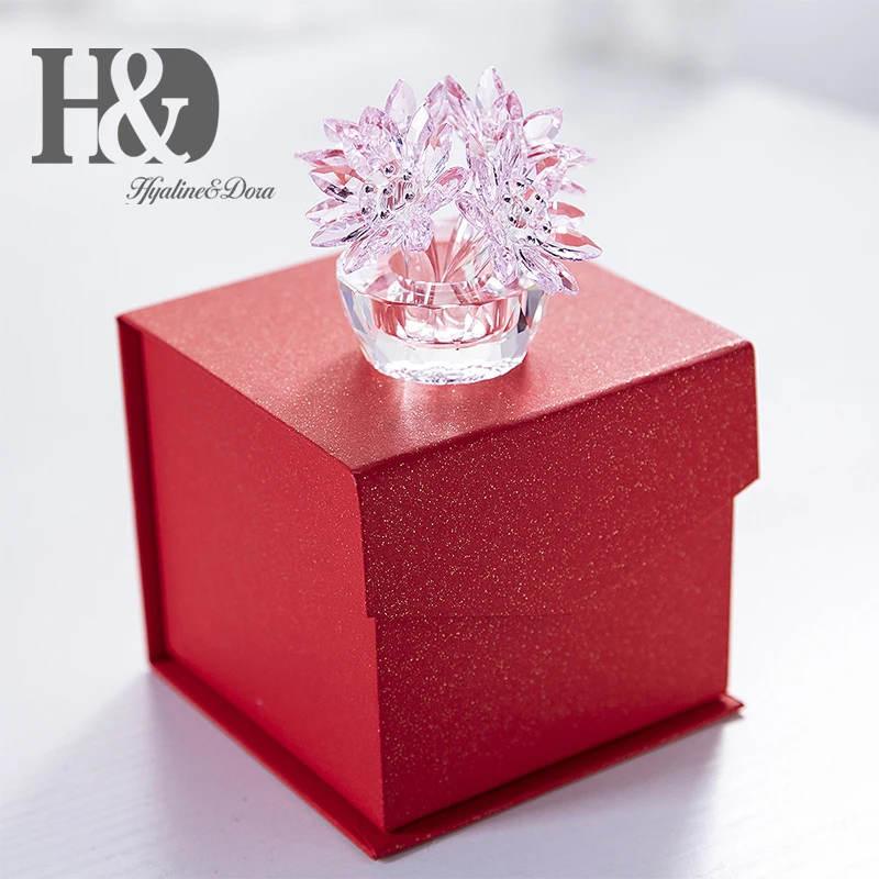 H&D Gift For Mother 2.6'' Crystal Lotus Flower Figurine Glass Fengshui Ornaments Paperweight with Gift Box Home Table Decoration